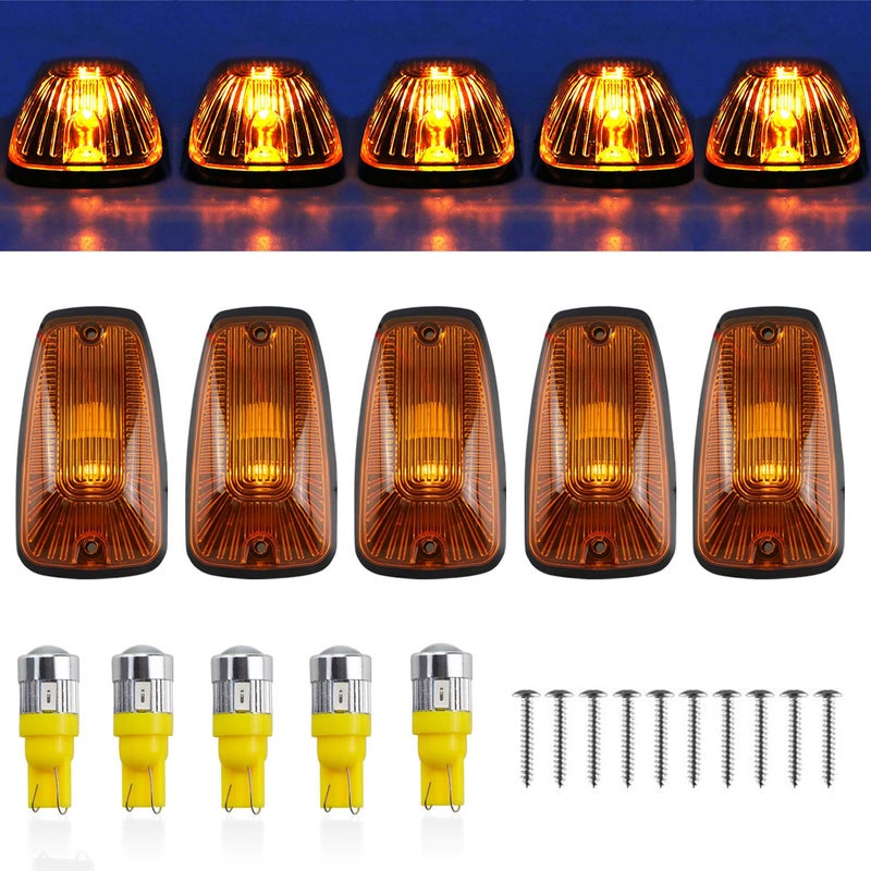 Tresound Cab Maker Roof Running Light Cover Base + 5X Amber T10 194 168 5050 LED Light Bulbs for Chevy/GMC C1500 C2500 C3500 K1500 K2500 K3500 1988-2000 Pickup Trucks 264159BK - Image 1